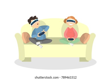 People play games with vr glasses at home.