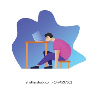 people play laptops flat character vector hand drawing 