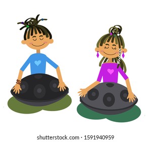 People play a musical instrument. Hand drum. Vector illustration.