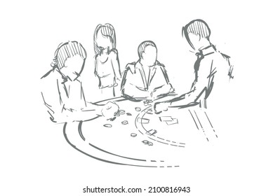 People play roulette at the casino with a croupier hand drawn skketch