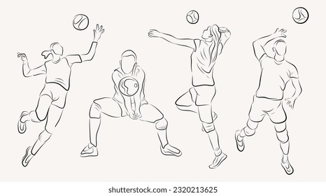 people play volleyball line art illustration