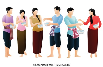 People play water on Songkran water festival. Graphic vector