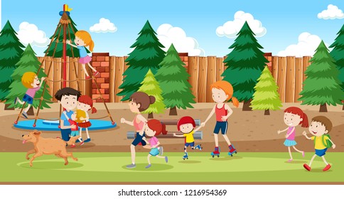 People at playground background illustration