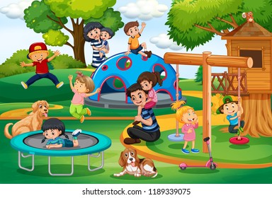 Personas en la ilustración del patio de recreo