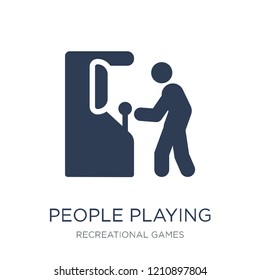 People playing Arcade game icon icon. Trendy flat vector People playing Arcade game icon on white background from Recreational games collection, vector illustration