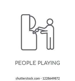 People playing Arcade game icon linear icon. Modern outline People playing Arcade game logo concept on white background from Recreational games collection.