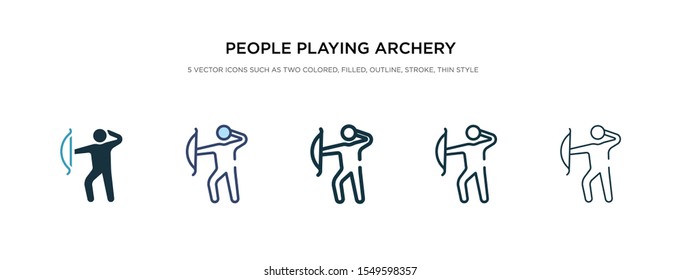 people playing archery icon in different style vector illustration. two colored and black people playing archery vector icons designed in filled, outline, line and stroke style can be used for web,