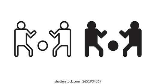 Pessoas jogando Ball ícone. Versões plana e traçado. Elementos gráficos.