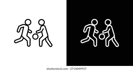 Pessoas jogando ícone de bola em traçado fino e estilo plano.