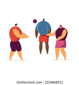Gente jugando pelota en la ilustración vectorial plana del parque. Personajes de dibujos animados relajándose en picnic. El concepto de actividad veraniega y ocio