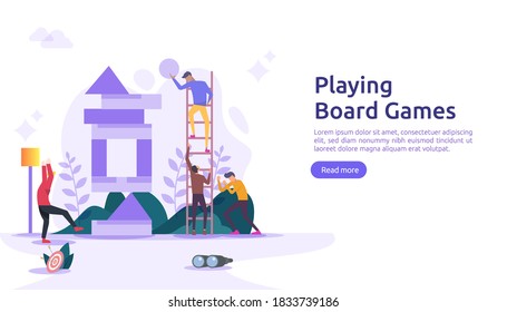 people playing board or tabletop games together concept. illustration template for web landing page, banner, presentation, social, poster, ad, promotion or print media