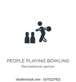 People playing bowling icon vector. Trendy flat people playing bowling icon from recreational games collection isolated on white background. Vector illustration can be used for web and mobile graphic 