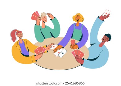 People playing card games. Group of friends or colleagues playing cards. People spend time together