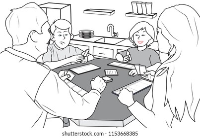 people playing card games in a kitchen table spending some happy times with family members