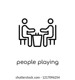 people playing chess icon. Trendy modern flat linear vector people playing chess icon on white background from thin line Recreational games collection, outline vector illustration