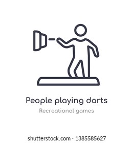 people playing darts outline icon. isolated line vector illustration from recreational games collection. editable thin stroke people playing darts icon on white background