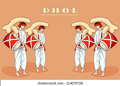 People playing dhol in Indian festival in vector