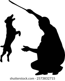 People playing with dog silhouette illustration