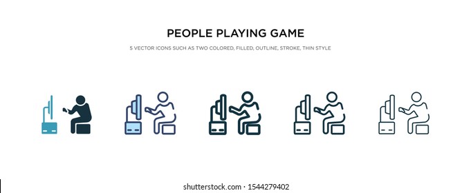 people playing game icon in different style vector illustration. two colored and black people playing game vector icons designed in filled, outline, line and stroke style can be used for web,