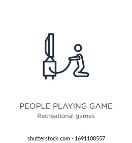 People playing game icon. Thin linear people playing game outline icon isolated on white background from recreational games collection. Line vector sign, symbol for web and mobile