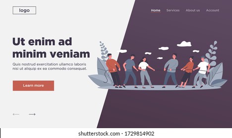 People playing game and pulling rope flat vector illustration. Office contest for two teams resisting each other in struggle. Competition, challenge and confrontation concept