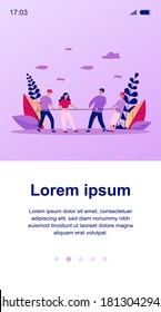 People playing game and pulling rope flat vector illustration. Office contest for two teams resisting each other in struggle. Competition, challenge and confrontation concept