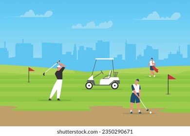 People playing golf 2d vector illustration concept for banner, website, landing page, flyer, etc