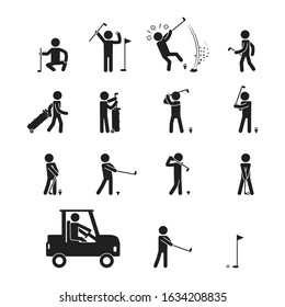 People playing golf icon set. Stick figure icon set. Vector.