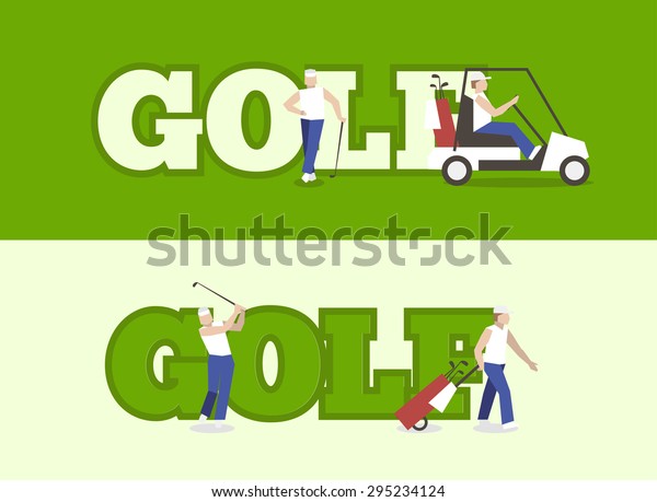 People playing Golf with text. label golf for banner\
golf club. 