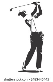 people playing golf in various poses isolated vector silhouette on white background