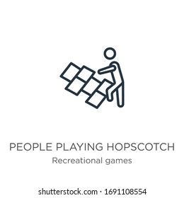 People playing hopscotch icon. Thin linear people playing hopscotch outline icon isolated on white background from recreational games collection. Line vector sign, symbol for web and mobile