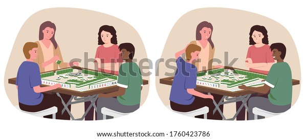 People playing mahjong together, in Guangdong /\
Hong Kong style
