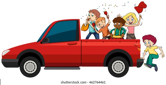People playing musical instruments on the truck illustration