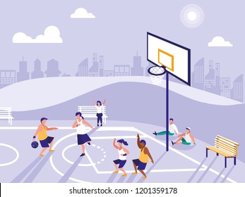 people playing on basketball field