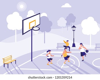 people playing on basketball field