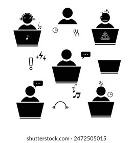 people are playing on laptops set. simple black and white flat design style. Suitable for design reports, work, presentations, etc. template vector design