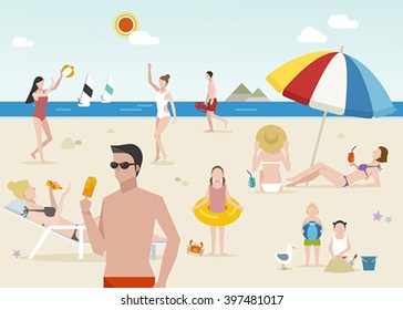 People playing on the summer beach