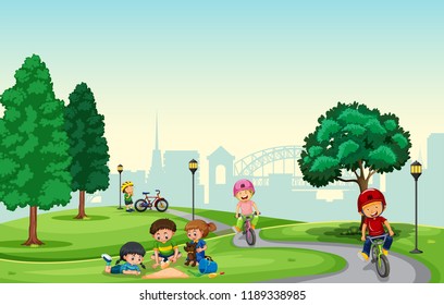 People playing in the park illustration