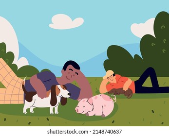 people playing with pets in the park