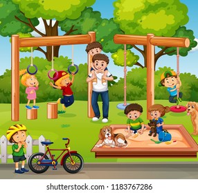 People playing in playground illustration