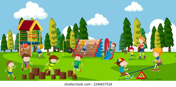 People playing at playground illustration