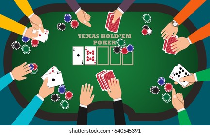 People Playing Poker Around A Poker Table With Dealer. Vector EPS10