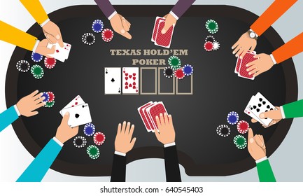 People playing poker around a poker table with dealer. Vector EPS10