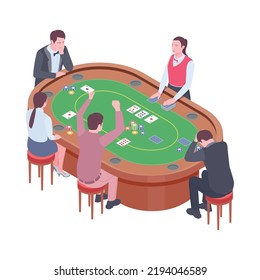 People playing poker in casino 3d isometric vector illustration