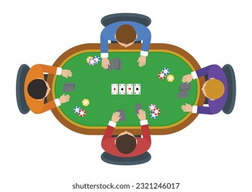 People playing poker game on the table. Top view. Vector illustration concept. Flat design style. For printing, web, banners, posters, infographics.