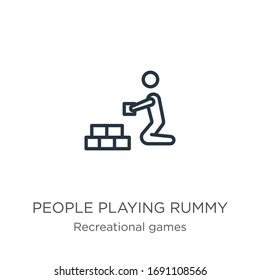 People playing rummy icon. Thin linear people playing rummy outline icon isolated on white background from recreational games collection. Line vector sign, symbol for web and mobile