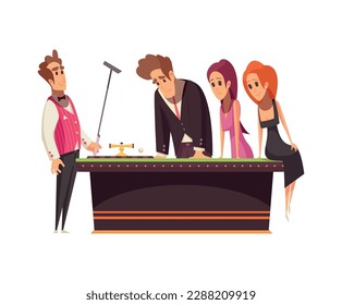 People playing russian roulette in casino cartoon vector illustration