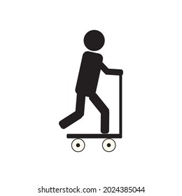 People Playing Scooter Icon Isolated on Black and White Vector Graphic