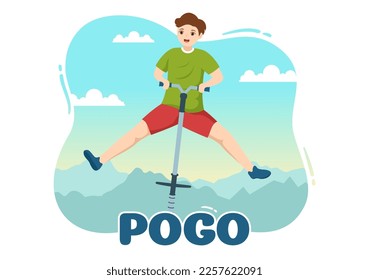 People Playing With Sport Jump Pogo Stick Illustration for Web Banner or Landing Page in Outdoor Fun Toy Flat Cartoon Hand Drawn Templates