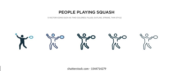 people playing squash icon in different style vector illustration. two colored and black people playing squash vector icons designed in filled, outline, line and stroke style can be used for web,